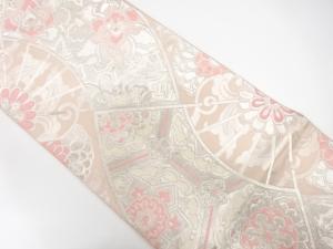 扇に華紋・花更紗模様織り出し　袋帯